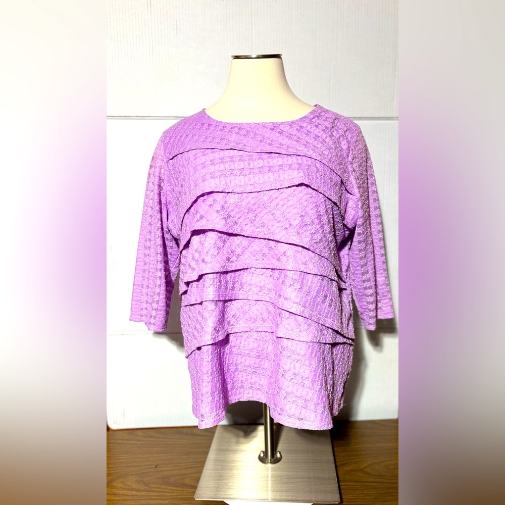 Cj banks 3 x layered or ruffle look lavender top with inner lining 3/4 l…